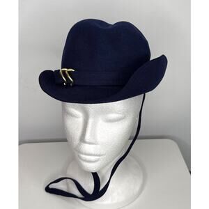 Vintage 1930s–1940s Glenover Henry Pollak NY Navy Wool Cloche Hat youth / XS